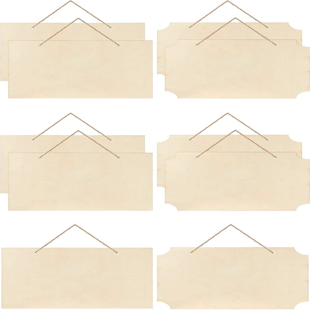 Main image of 10 Pcs Blank Wood Signs Unfinished Plaques with Ropes,2 Styles | 9.8x3.9 Inch Rectangle Wooden Plaques, 2 Edge Styles for Painting Writing, Hanging Banners for DIY Home Crafts Party Decor