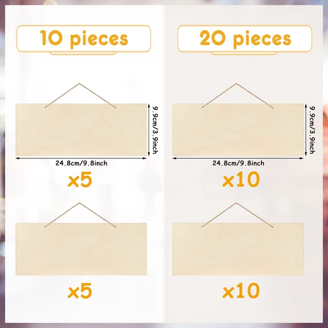 Alt view image 2 of 7 - 10 Pcs Blank Wood Signs Unfinished Plaques with Ropes,2 Styles | 9.8x3.9 Inch Rectangle Wooden Plaques, 2 Edge Styles for Painting Writing, Hanging Banners for DIY Home Crafts Party Decor