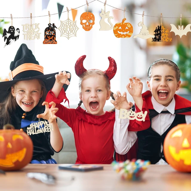 Alt view image 4 of 7 - 36PCS Wooden Halloween Ornaments to Paint Fall Decorations, 12 Styles DIY Blank Autumn Unfinished Wood Skull Pumpkin Ghost Bat Boo Trick or Treat Halloween Cutouts Ornament for Crafts Party Hanging