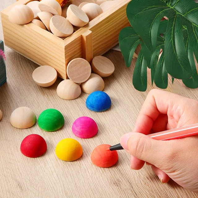 Alt view image 4 of 5 - 100pcs Half Wood Balls Unfinished Natural Half Ball Split Wood Balls for DIY Projects and Craft Supplies (20mm)