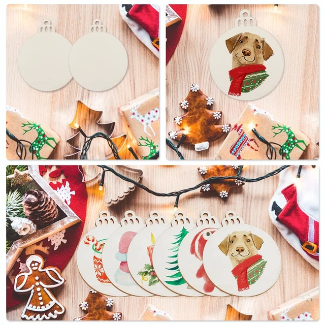 Alt view image 3 of 5 - 30PCS 3" Round Wooden Ornaments for Crafts, Hanging DIY Christmas Ornaments | Predrilled Unfinished Wood Ornaments, Natural Wood Slices, Smooth Finish, Easy to Paint, Holiday Gifts & Craft Activities