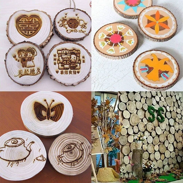 Alt view image 5 of 7 - Natural with Tree Bark Wood Slices 10 Pcs 4.2-4.7 inch Disc Coasters Wood Coaster Pieces Craft Wood kit Circles Crafts Christmas Ornaments DIY Crafts with Bark for Crafts Rustic Wedding