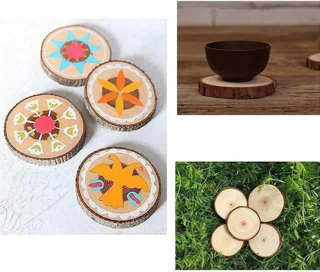 Alt view image 6 of 7 - Natural with Tree Bark Wood Slices 10 Pcs 4.2-4.7 inch Disc Coasters Wood Coaster Pieces Craft Wood kit Circles Crafts Christmas Ornaments DIY Crafts with Bark for Crafts Rustic Wedding
