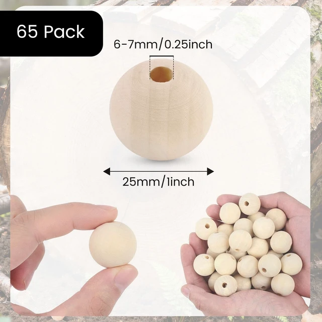 Alt view image 2 of 7 - 65-Pack 25mm (1 Inch) Natural Unfinished Wood Beads, Round Spacer Beads for DIY Jewelry Making, Home Decor, Craft Supplies, Art Projects & Party Decorations