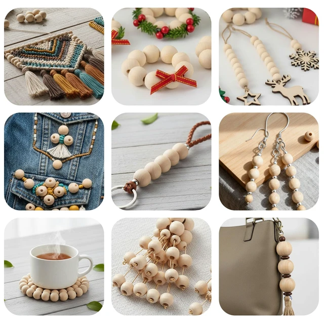 Alt view image 7 of 7 - 65-Pack 25mm (1 Inch) Natural Unfinished Wood Beads, Round Spacer Beads for DIY Jewelry Making, Home Decor, Craft Supplies, Art Projects & Party Decorations