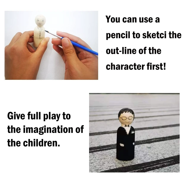 Alt view image 3 of 6 - 56 PCS Unfinished Natural Wooden Peg Dolls | Little Wooden peg People for Painted or Craft
