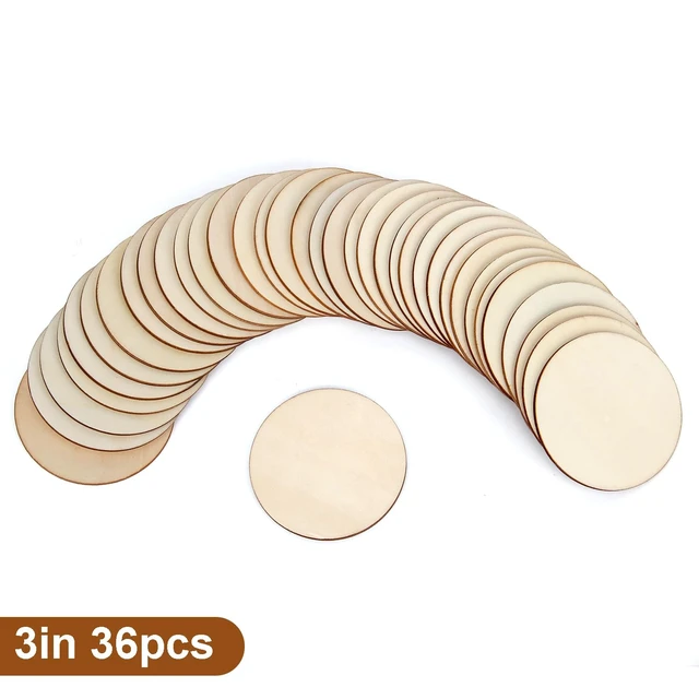 Alt view image 2 of 7 - Blisstime Unfinished Wood Circles for Crafts, Wood Rounds for Crafts, Round Discs for Painting, Writing, DIY Supplies, Engraving and Carving, Home Decorations (3" 36 Pcs)