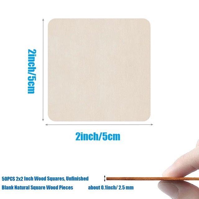 Alt view image 2 of 7 - 50PCS 2x2 Inch Unfinished Wooden Squares, Blank Wood Square Pieces | Natural Wood Squares Cutouts for DIY Crafts, Painting, Writing, Engraving, Decorations