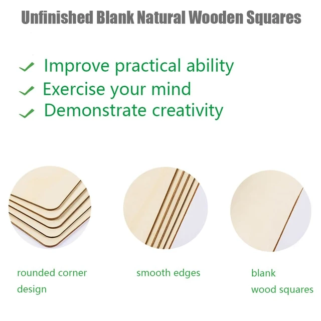 Alt view image 3 of 7 - 50PCS 2x2 Inch Unfinished Wooden Squares, Blank Wood Square Pieces | Natural Wood Squares Cutouts for DIY Crafts, Painting, Writing, Engraving, Decorations