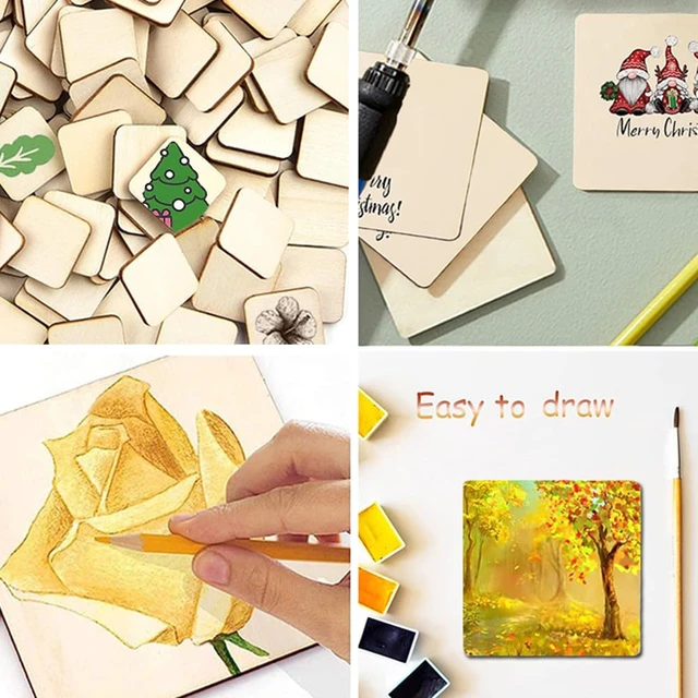 Alt view image 6 of 7 - 50PCS 2x2 Inch Unfinished Wooden Squares, Blank Wood Square Pieces | Natural Wood Squares Cutouts for DIY Crafts, Painting, Writing, Engraving, Decorations