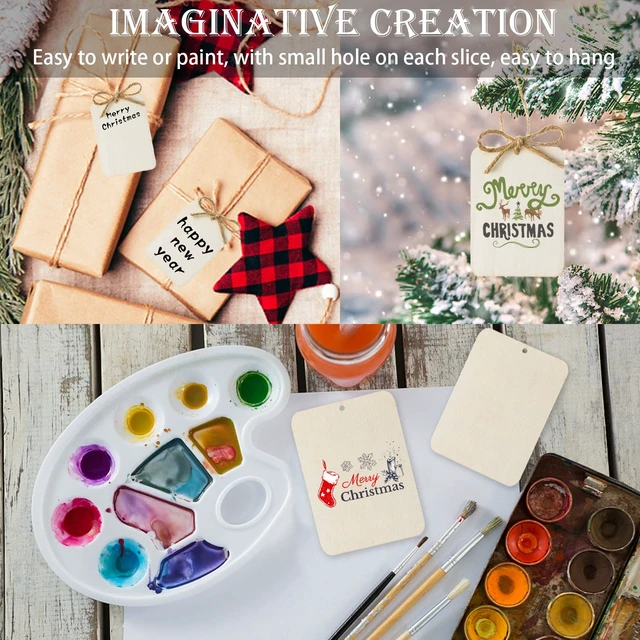Alt view image 5 of 7 - 60 Pcs Wooden Tags 2.5 x 3.5 Inch Unfinished Wood Pieces Rectangle Square Wooden Cutouts with Holes Wood Ornaments with 32.8ft Rope for Holiday Gift Tags DIY Craft Hanging Decorations Painting