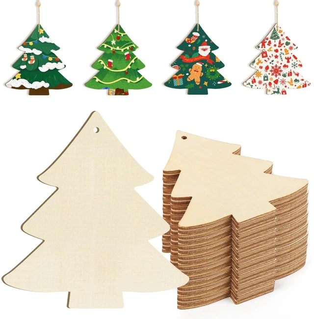 Main image of Paint Christmas Thanksgiving Decoration Cutouts Unfinished 24PCS 3.5 x 3 inches, DIY Blank Unfinished Christmas Tree Wood Discs Ornament for Home Crafts Hanging