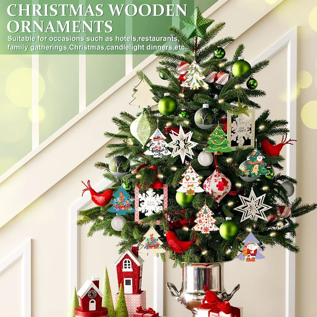 Alt view image 2 of 7 - Paint Christmas Thanksgiving Decoration Cutouts Unfinished 24PCS 3.5 x 3 inches, DIY Blank Unfinished Christmas Tree Wood Discs Ornament for Home Crafts Hanging