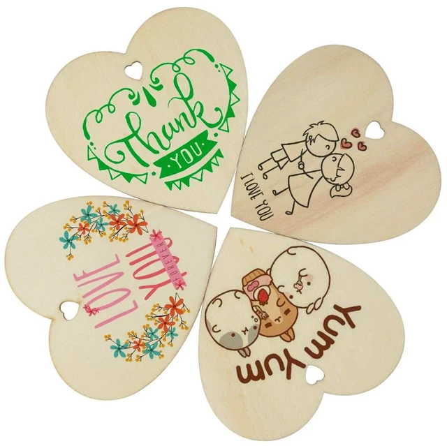 Alt view image 4 of 7 - 50 Pieces 3 Inch Natural Heart Wood Slices, DIY Wooden Ornaments Unfinished Predrilled Heart Embellishments with Twine for Wedding, Thanksgiving, Christmas