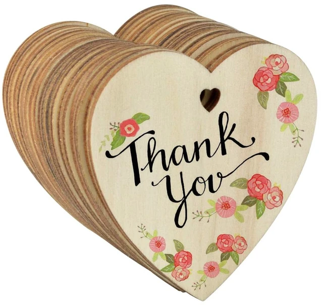 Alt view image 3 of 7 - 50 Pieces 3 Inch Natural Heart Wood Slices, DIY Wooden Ornaments Unfinished Predrilled Heart Embellishments with Twine for Wedding, Thanksgiving, Christmas