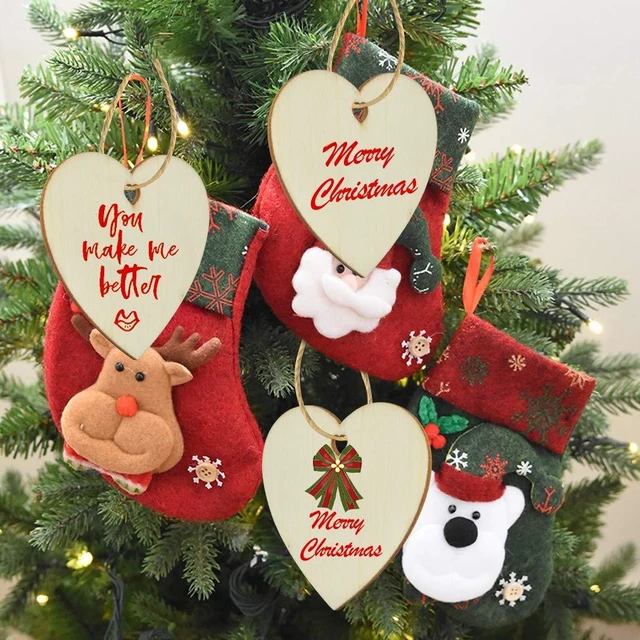 Alt view image 7 of 7 - 50 Pieces 3 Inch Natural Heart Wood Slices, DIY Wooden Ornaments Unfinished Predrilled Heart Embellishments with Twine for Wedding, Thanksgiving, Christmas