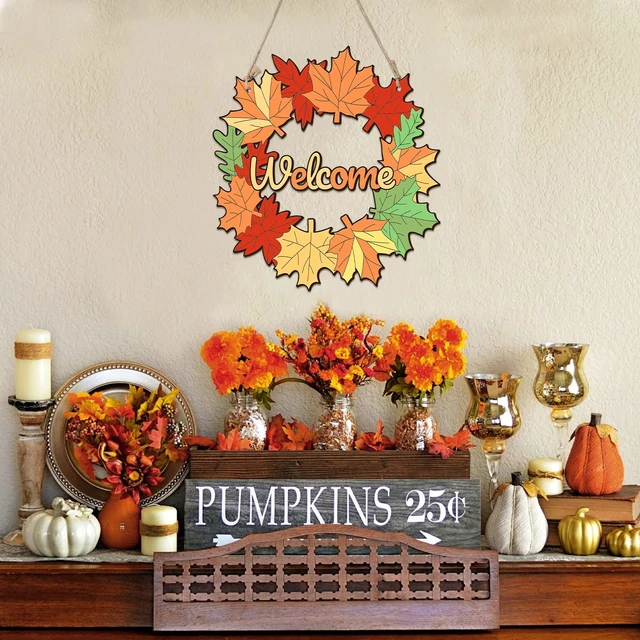 Alt view image 3 of 7 - Fall Wreaths Wood Crafts to Paint Set of 3, 11" Bulk Fall Leaves Wreath Ornaments for Painting, Unfinished Wood Cutouts DIY Ornaments for Front Door with Ropes (Maple)