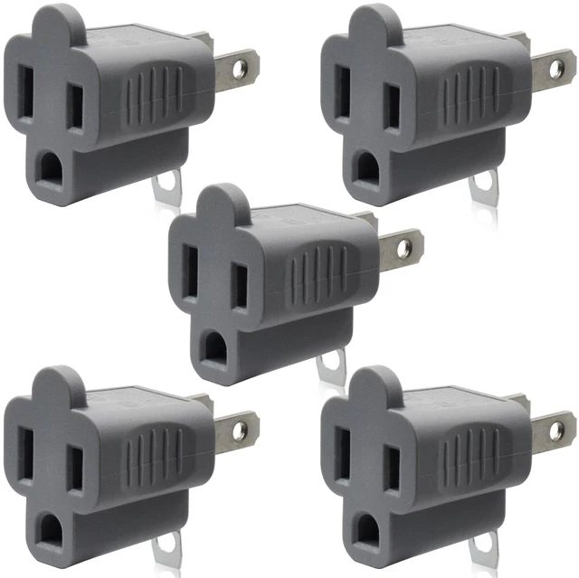 Main image of 2 to 3 Prong Outlet Adapter, 3 to 2 Prong Converter - Polarized Grounding Plug Adapter, ETL Listed, 5 Pack, Gray