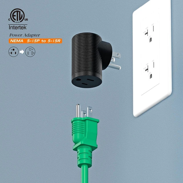 Alt view image 4 of 7 - 5-15R to 5-15P Right Angle Power Adaptor, Right Angled USA 3-Prong Male-Female Adapter,90 Degree Angled USA Male Female Power Adapter PA-0209