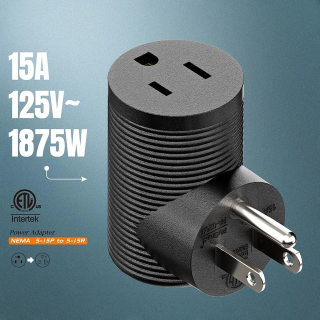 Alt view image 6 of 7 - 5-15R to 5-15P Right Angle Power Adaptor, Right Angled USA 3-Prong Male-Female Adapter,90 Degree Angled USA Male Female Power Adapter PA-0209