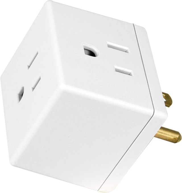 Main image of Outlet Extender, 3 Outlet Multi Plug Wall Power Splitter | 3 Prong Multiple Plug Wall Adapter (Wide Spaced Outlets), Electrical Expander, Cube Design, UL Safety Listed, White, 58368