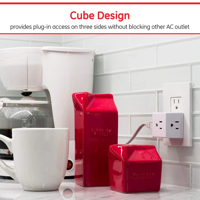 Alt view image 3 of 6 - Outlet Extender, 3 Outlet Multi Plug Wall Power Splitter | 3 Prong Multiple Plug Wall Adapter (Wide Spaced Outlets), Electrical Expander, Cube Design, UL Safety Listed, White, 58368