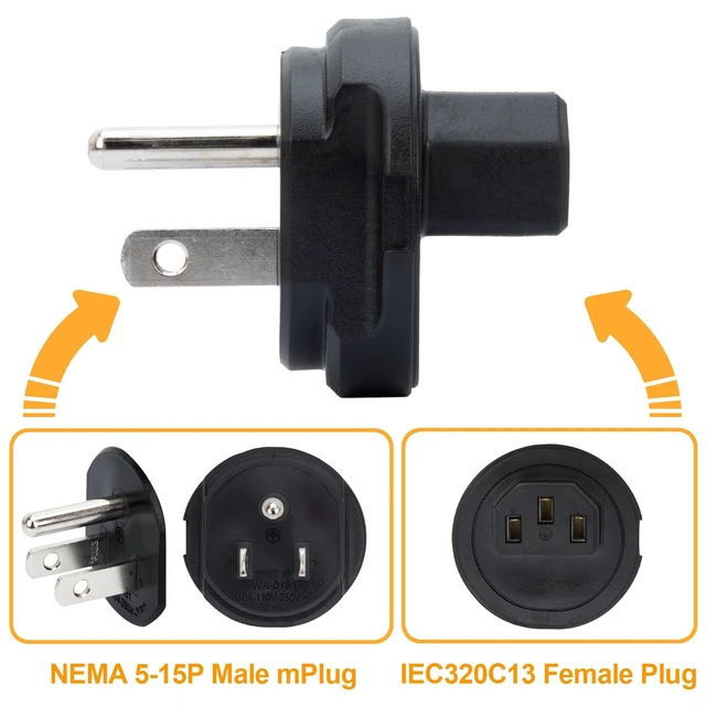 Alt view image 2 of 6 - 2 Pack NEMA 5-15P to C13 Plug, WINXUS NEMA 5-15P Male to C13 AC Power Adapter, 3 Prong to IEC 320 C13 Adapter Plug, Rated Current 10A, Rated Voltage 125V