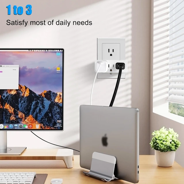 Alt view image 4 of 7 - Grounded Adapter 3-Prong to 2-Prong Triple Outlet Converter - UL Listed 3 Pin to 2 Pin Polarized Plug Extender Power Strip, Wall Plug Splitter with 3 AC Outlets for Household Appliances (2)