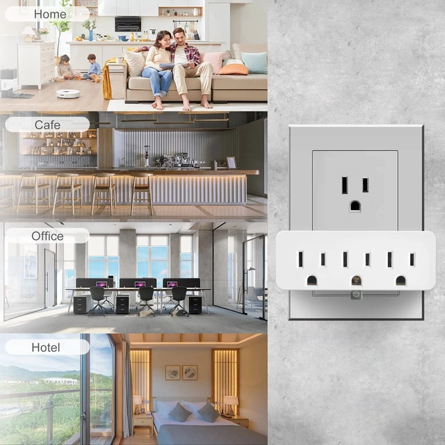 Alt view image 5 of 7 - Grounded Adapter 3-Prong to 2-Prong Triple Outlet Converter - UL Listed 3 Pin to 2 Pin Polarized Plug Extender Power Strip, Wall Plug Splitter with 3 AC Outlets for Household Appliances (2)