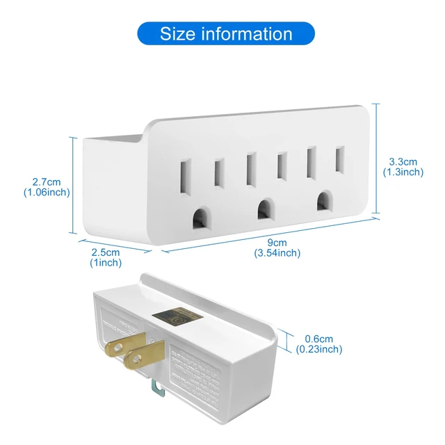 Alt view image 6 of 7 - Grounded Adapter 3-Prong to 2-Prong Triple Outlet Converter - UL Listed 3 Pin to 2 Pin Polarized Plug Extender Power Strip, Wall Plug Splitter with 3 AC Outlets for Household Appliances (2)