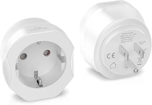 Main image of European to US Plug Adapter, EU to US Travel Plug Converter, 1 Pack | Europe to USA Adapter, For Most of EU Spain France Type C E F Plugs to America, Adapter Grounded