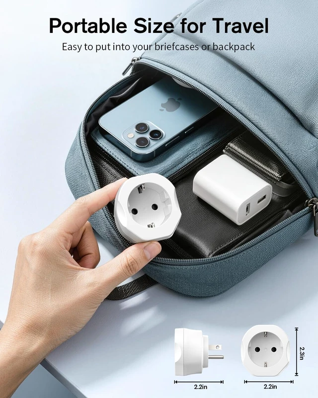 Alt view image 5 of 7 - European to US Plug Adapter, EU to US Travel Plug Converter, 1 Pack | Europe to USA Adapter, For Most of EU Spain France Type C E F Plugs to America, Adapter Grounded