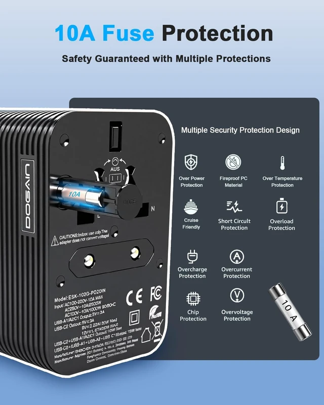 Alt view image 6 of 7 - Travel Adapter, PD 20W MAX International Power Adapter with 2 USB-C & 2 USB-A Ports, All-in-One Portable Travel Adapter, Worldwide Wall Charger for USA, UK, EU, AU, Travel Essentials (Black)