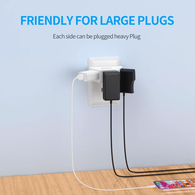 Alt view image 6 of 7 - 2 Pack 3 Prong Multi Plug Wall Outlet Extender, 3 AC Outlet Adapter | Small Portable Outlet Splitter for Cruise, Travel, Dorm Room, Lightweight Wall Plug Extender for Hotel and Household Use