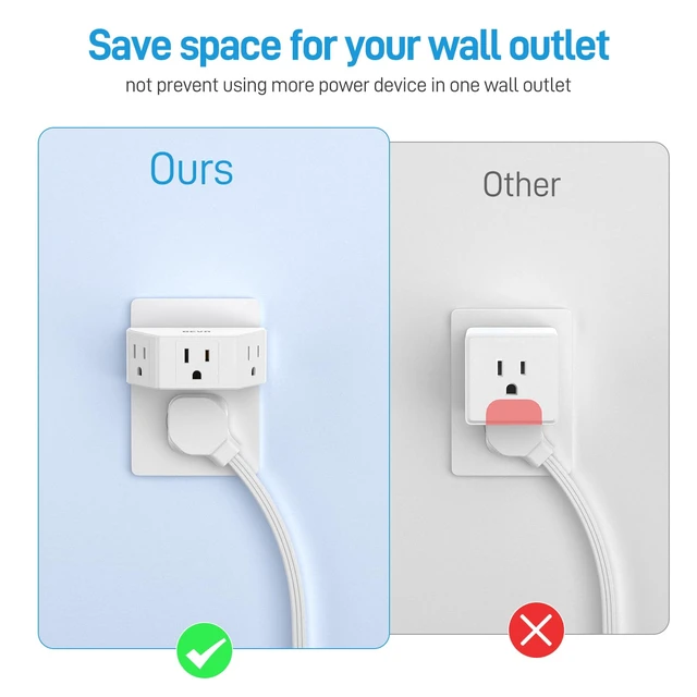 Alt view image 7 of 7 - 2 Pack 3 Prong Multi Plug Wall Outlet Extender, 3 AC Outlet Adapter | Small Portable Outlet Splitter for Cruise, Travel, Dorm Room, Lightweight Wall Plug Extender for Hotel and Household Use
