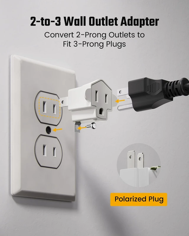 Alt view image 2 of 7 - 4 Pack ETL Listed 3 Prong to 2 Prong Outlet Adapter, White | 2 Prong to 3 Prong Wall Outlet Plug, Polarized Grounded Outlet Converter, Power Adapter for Old Homes, Workshops
