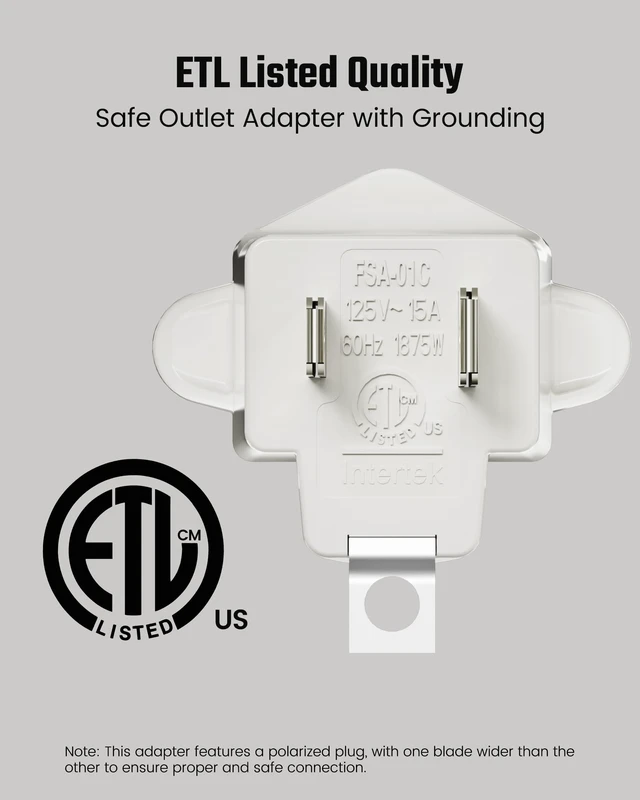 Alt view image 3 of 7 - 4 Pack ETL Listed 3 Prong to 2 Prong Outlet Adapter, White | 2 Prong to 3 Prong Wall Outlet Plug, Polarized Grounded Outlet Converter, Power Adapter for Old Homes, Workshops
