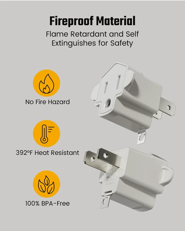 Alt view image 4 of 7 - 4 Pack ETL Listed 3 Prong to 2 Prong Outlet Adapter, White | 2 Prong to 3 Prong Wall Outlet Plug, Polarized Grounded Outlet Converter, Power Adapter for Old Homes, Workshops