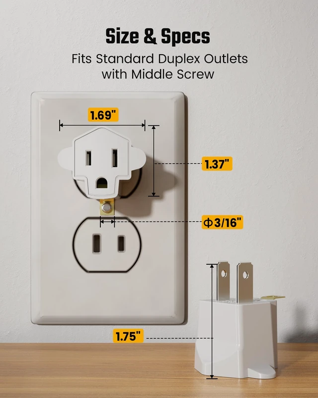 Alt view image 6 of 7 - 4 Pack ETL Listed 3 Prong to 2 Prong Outlet Adapter, White | 2 Prong to 3 Prong Wall Outlet Plug, Polarized Grounded Outlet Converter, Power Adapter for Old Homes, Workshops