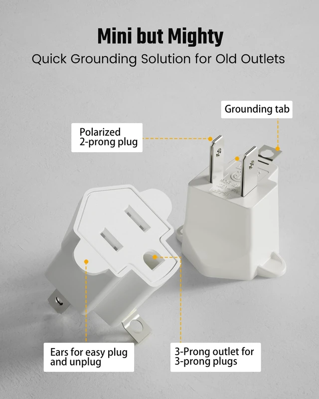 Alt view image 7 of 7 - 4 Pack ETL Listed 3 Prong to 2 Prong Outlet Adapter, White | 2 Prong to 3 Prong Wall Outlet Plug, Polarized Grounded Outlet Converter, Power Adapter for Old Homes, Workshops