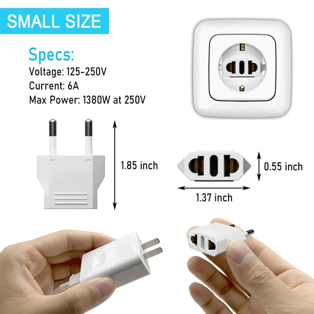 Alt view image 3 of 7 - 6 Pack European Travel Plug Adapter, US to Europe Plug Adapter, Type C Wall Outlet Converter for Europe, White