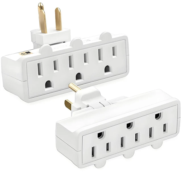 Main image of 3 Plug Wall Adapter, 2-Pack 3 Outlet Adapter Grounded 180 Degree | Swivel Wall Plug Outlet, UL Listed Rotating Outlet Extender, Electrical Plugs 3 Prong for Home Office School Dorm