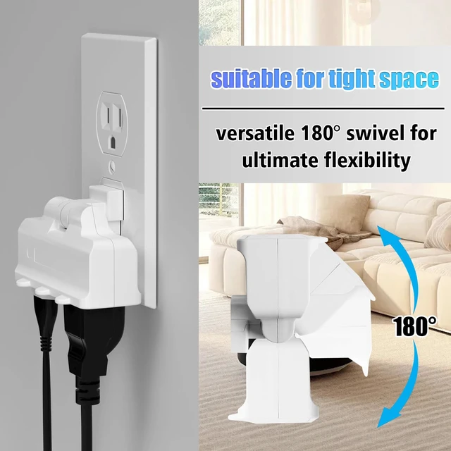 Alt view image 3 of 7 - 3 Plug Wall Adapter, 2-Pack 3 Outlet Adapter Grounded 180 Degree | Swivel Wall Plug Outlet, UL Listed Rotating Outlet Extender, Electrical Plugs 3 Prong for Home Office School Dorm