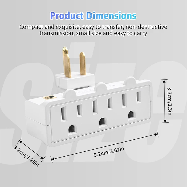 Alt view image 7 of 7 - 3 Plug Wall Adapter, 2-Pack 3 Outlet Adapter Grounded 180 Degree | Swivel Wall Plug Outlet, UL Listed Rotating Outlet Extender, Electrical Plugs 3 Prong for Home Office School Dorm