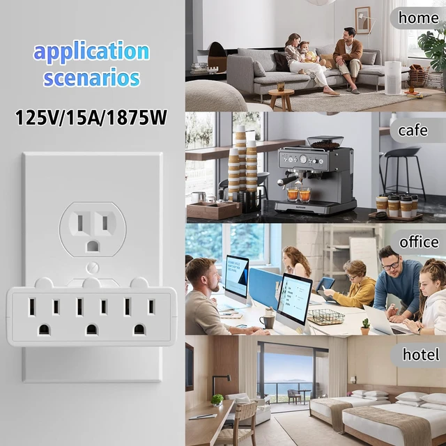 Alt view image 5 of 7 - 3 Plug Wall Adapter, 2-Pack 3 Outlet Adapter Grounded 180 Degree | Swivel Wall Plug Outlet, UL Listed Rotating Outlet Extender, Electrical Plugs 3 Prong for Home Office School Dorm