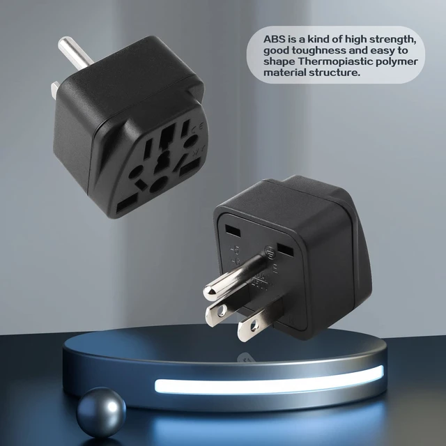 Alt view image 4 of 6 - 2 Pack US Travel Plug Adapter, EU,UK,AU,in,CN,JP,Asia,Italy,Brazil to USA (Type B), 3 Prong Grounded USA Wall Plug Wall Outlet Power Charger Converter (Black)