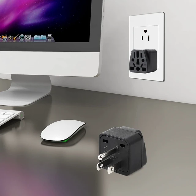 Alt view image 5 of 6 - 2 Pack US Travel Plug Adapter, EU,UK,AU,in,CN,JP,Asia,Italy,Brazil to USA (Type B), 3 Prong Grounded USA Wall Plug Wall Outlet Power Charger Converter (Black)