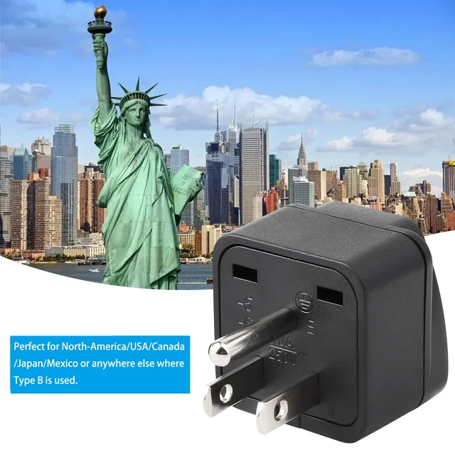 Alt view image 6 of 6 - 2 Pack US Travel Plug Adapter, EU,UK,AU,in,CN,JP,Asia,Italy,Brazil to USA (Type B), 3 Prong Grounded USA Wall Plug Wall Outlet Power Charger Converter (Black)