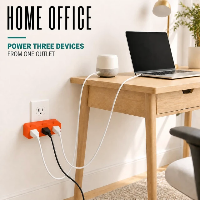 Alt view image 6 of 7 - 3-Prong 3-Outlet Extender Adapter, Heavy Duty Triple Grounding Outlet. 5 Pack