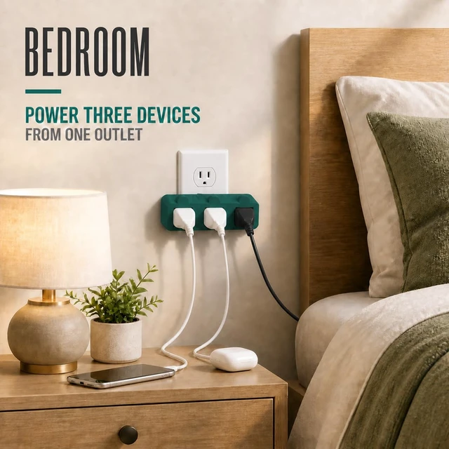 Alt view image 5 of 7 - 3-Prong 3-Outlet Extender Adapter, Heavy Duty Triple Grounding Outlet. 5 Pack